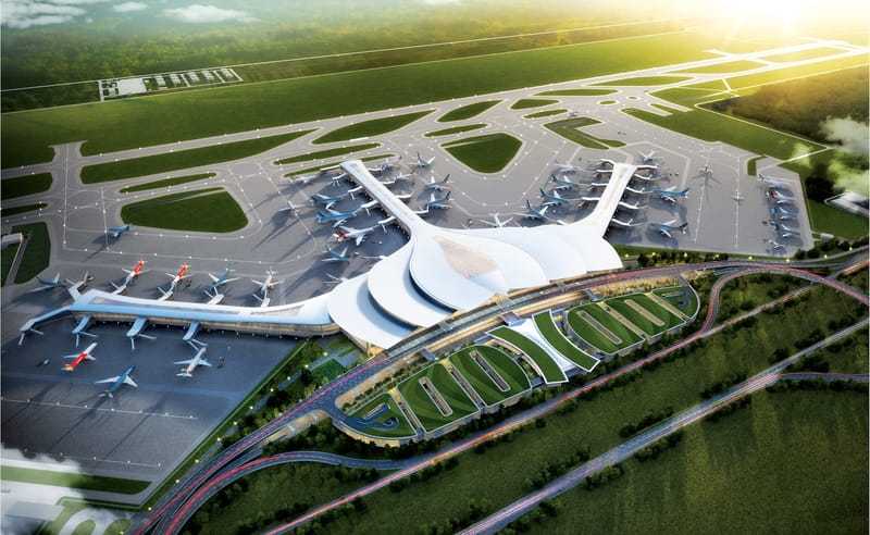 Image of long thanh international airport with modern-scale infrastructure during the completion stage long thanh international airport
